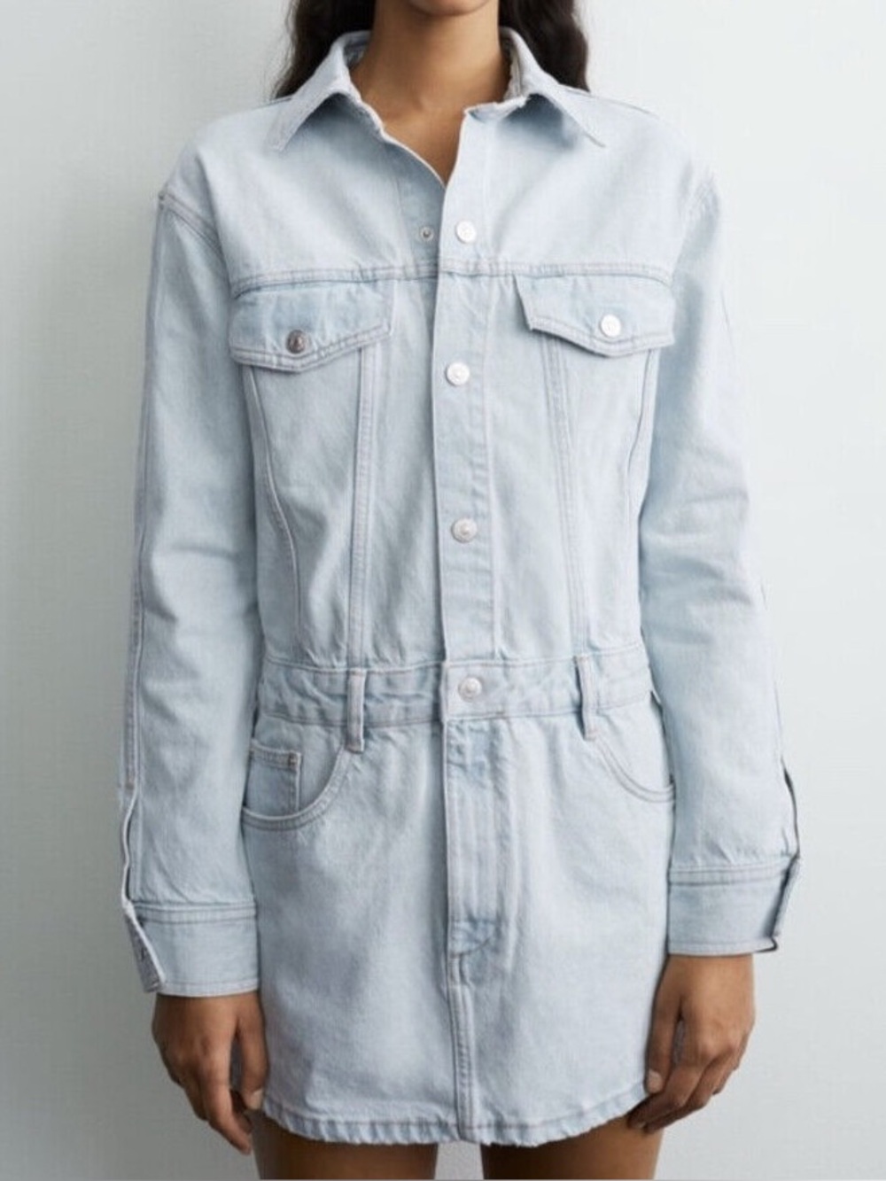 Zara Light-Wash Denim Mini Shirt Dress | Size Medium